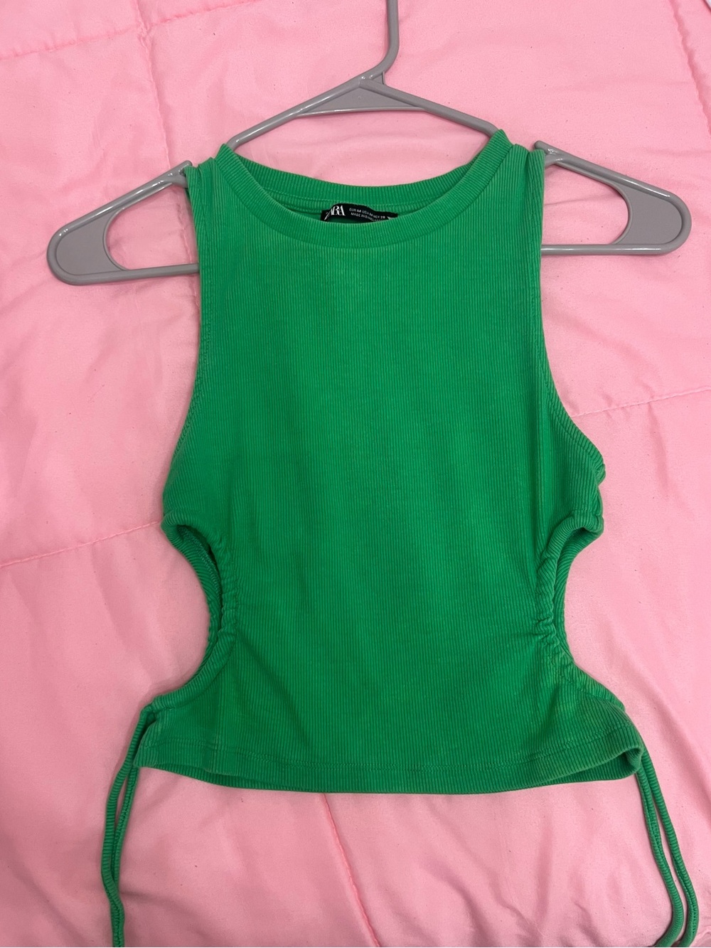 Zara Green Ribbed Cutout Crop Top